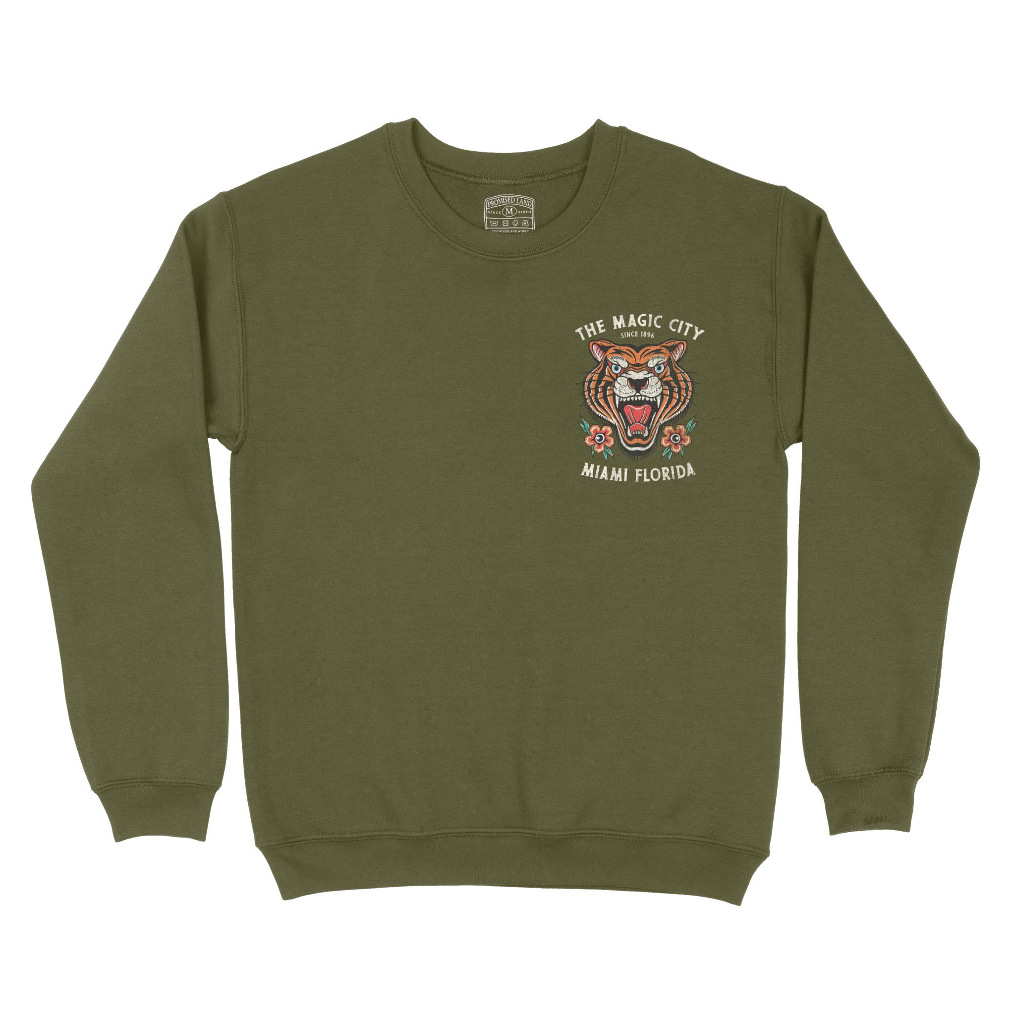 Miami Tiger Tough Crewneck in Military Green - front view