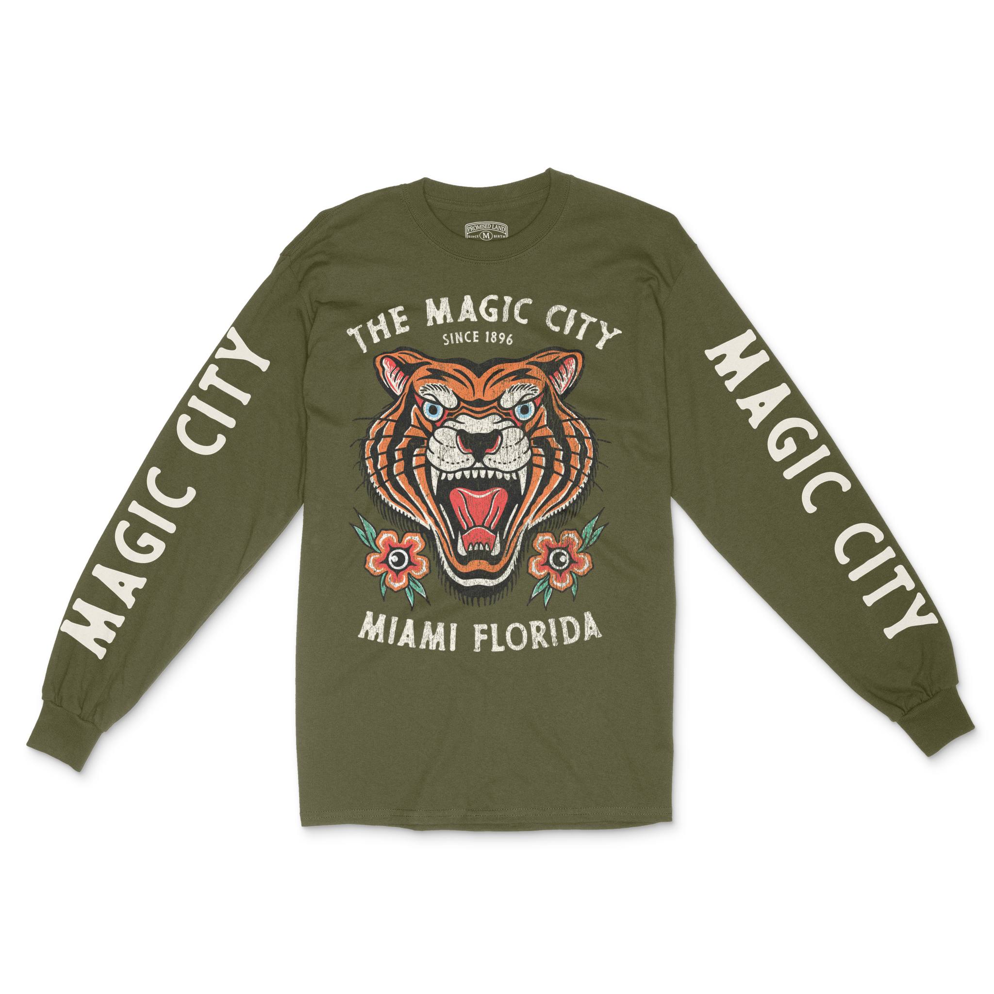 Miami Tiger Tough Longsleeve in Military Green - front with sleeves view