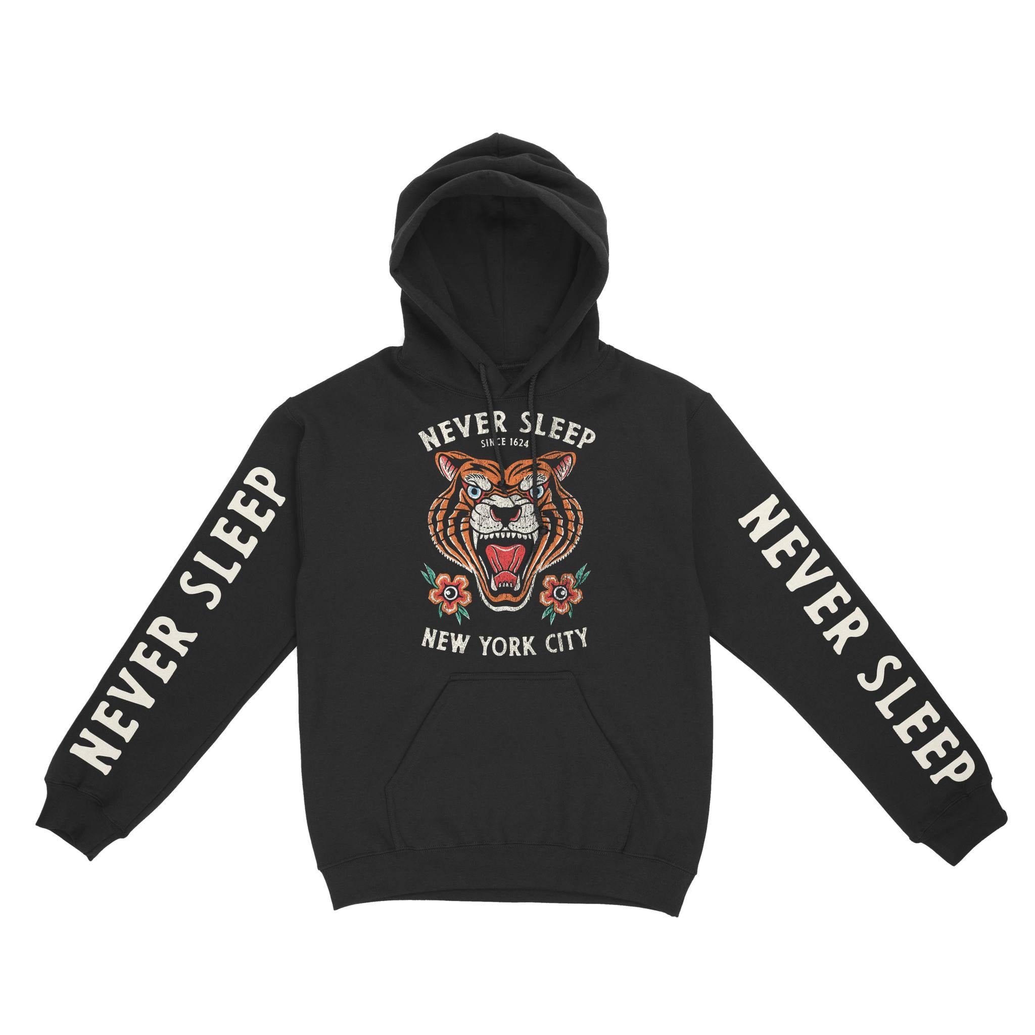 New York Hoodie in Black - front-sleeves view