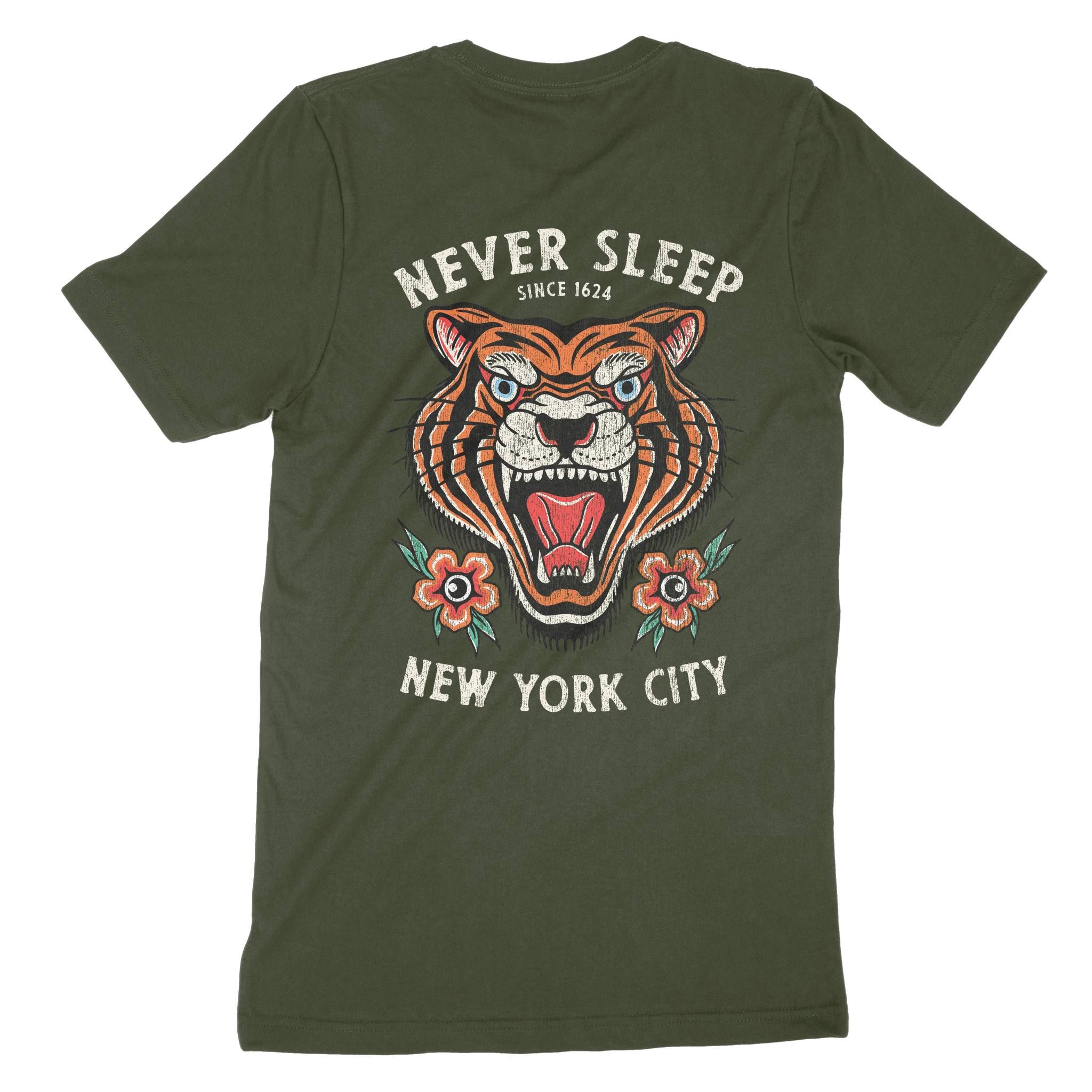 New York Tiger Tough T-Shirt in Military Green - back view