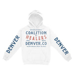 Denver Hoodie in White - front-sleeves view