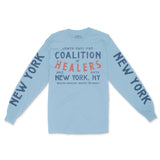 New York Healer's Club Longsleeve in Light Blue - front view with sleeves