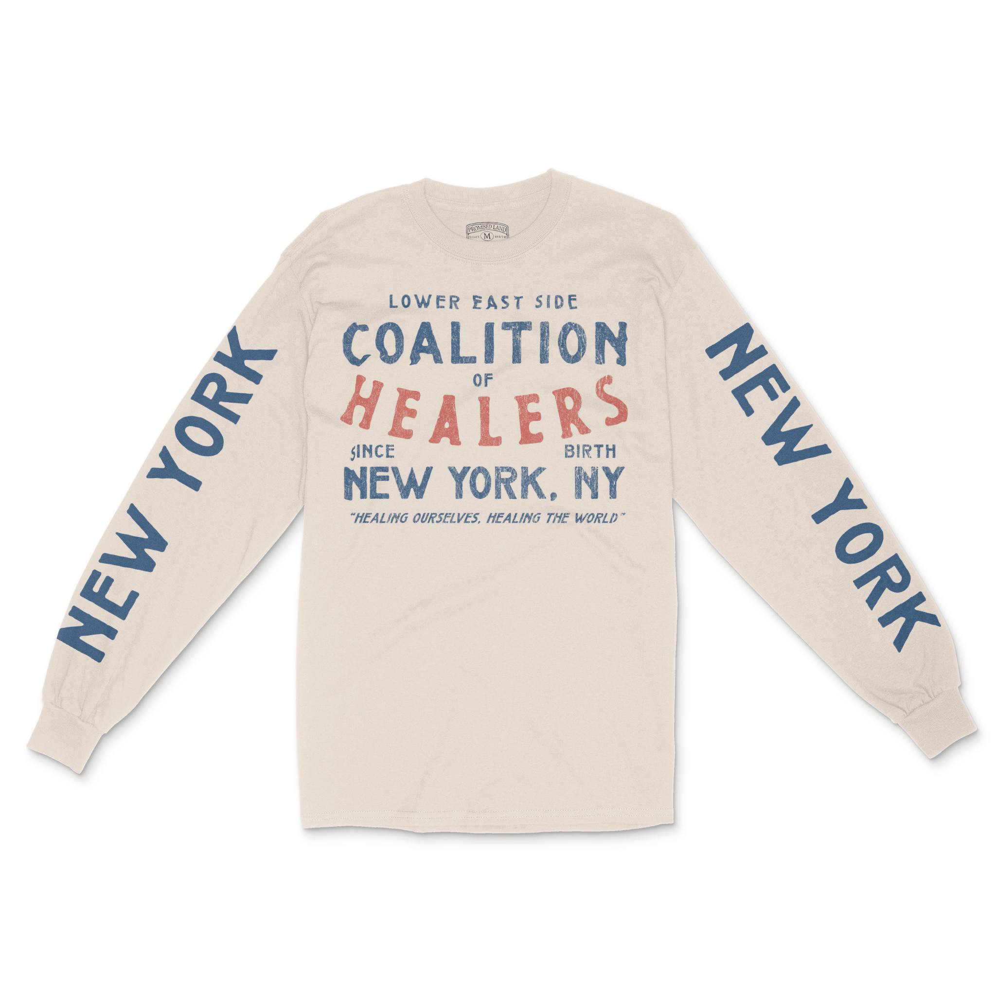 New York Healer's Club Longsleeve in Natural - front view with sleeves