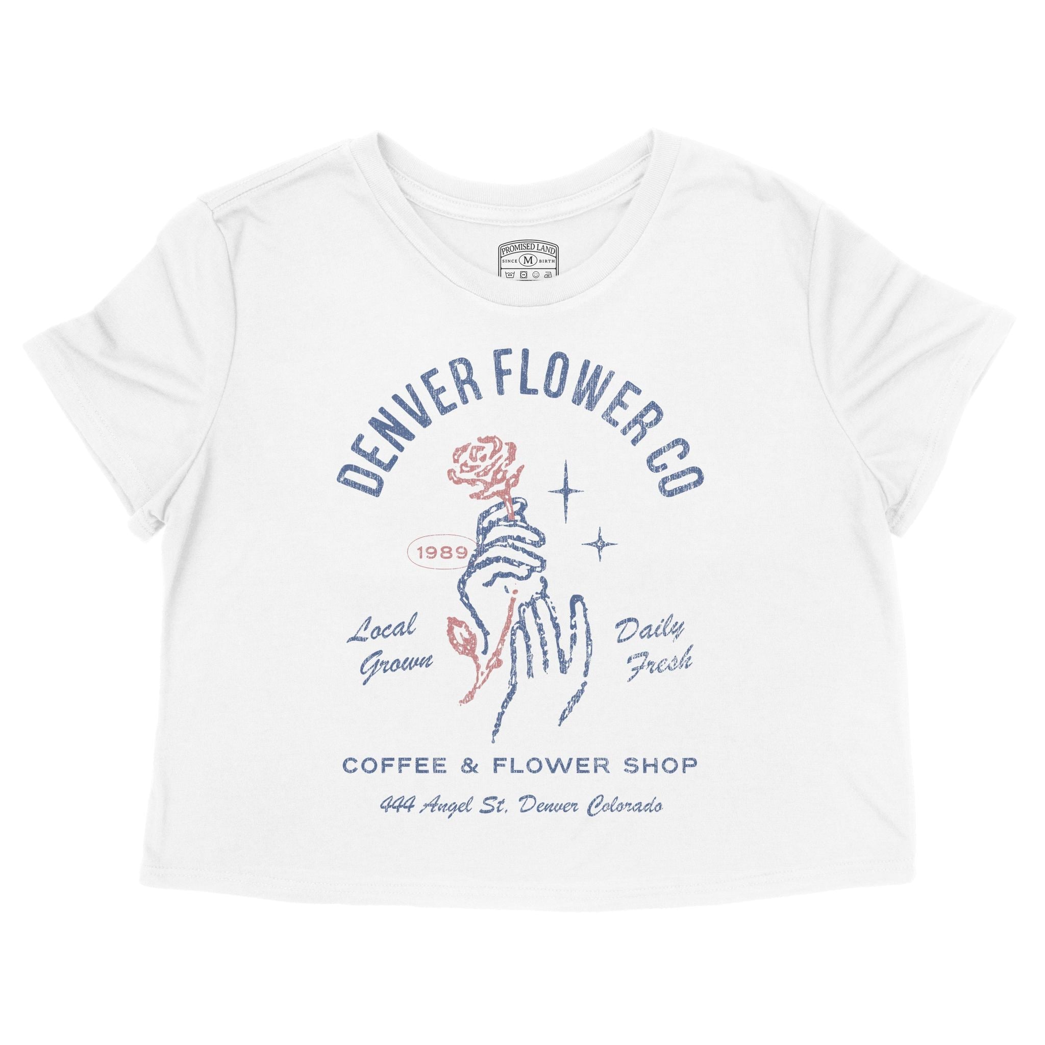 Denver Flower Mom Cropped Tee White front