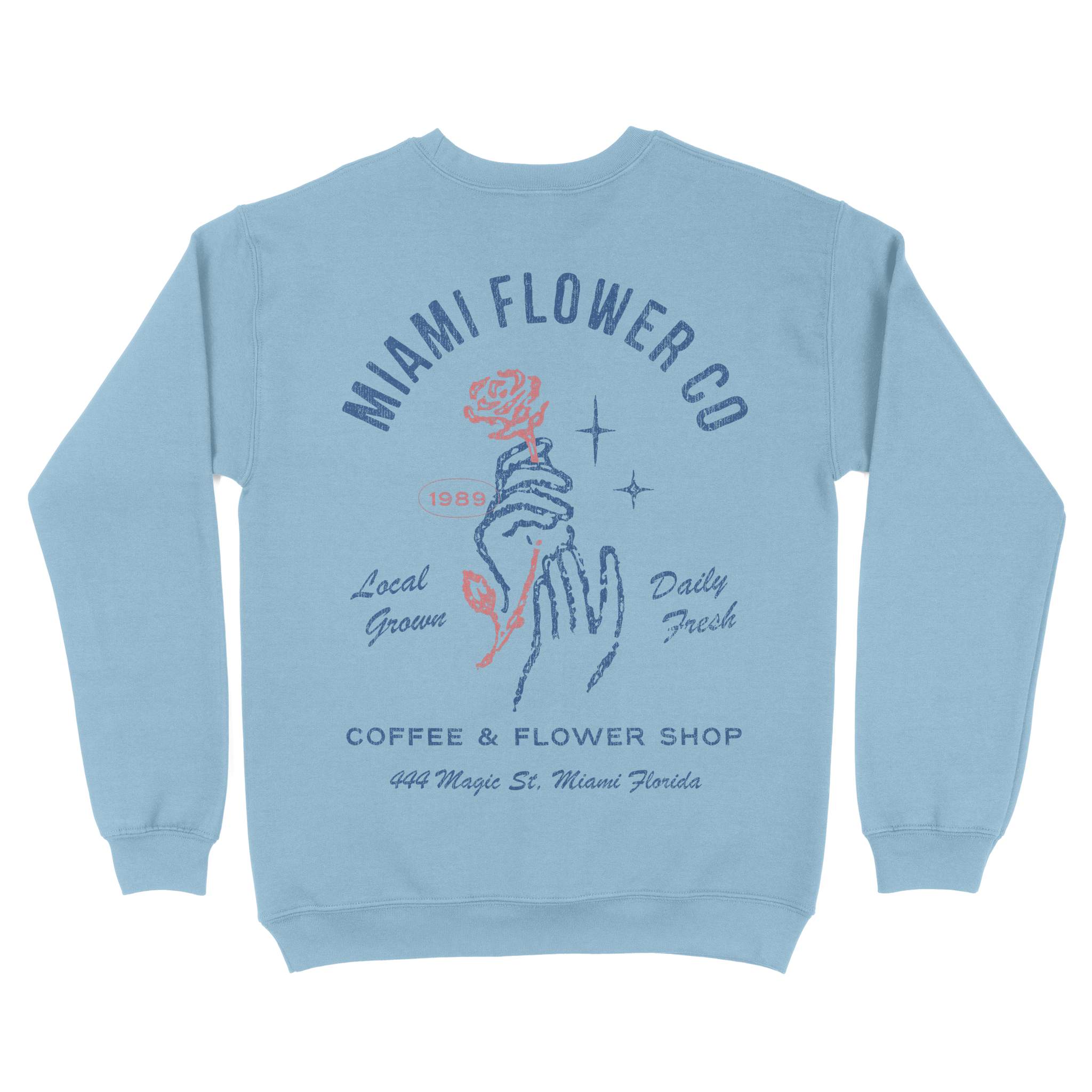 Miami Flower Mom Crewneck Light Blue back