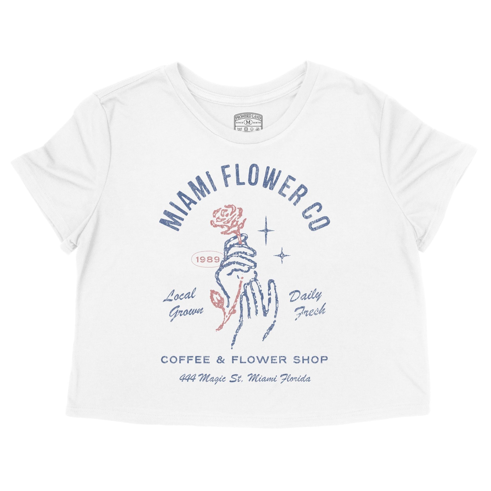Miami Flower Mom Cropped Tee White front