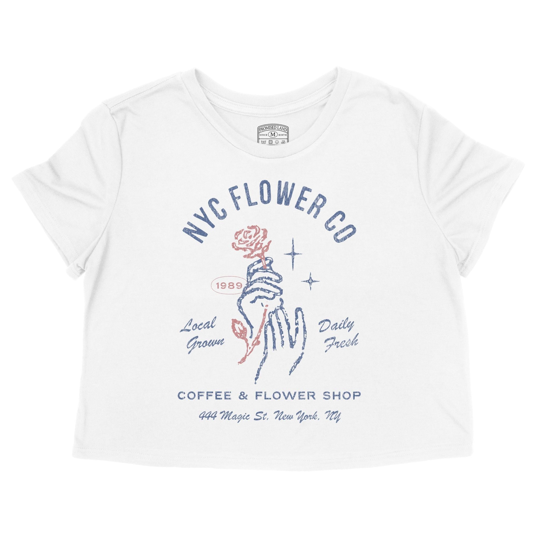 New York Flower Mom Cropped Tee White front