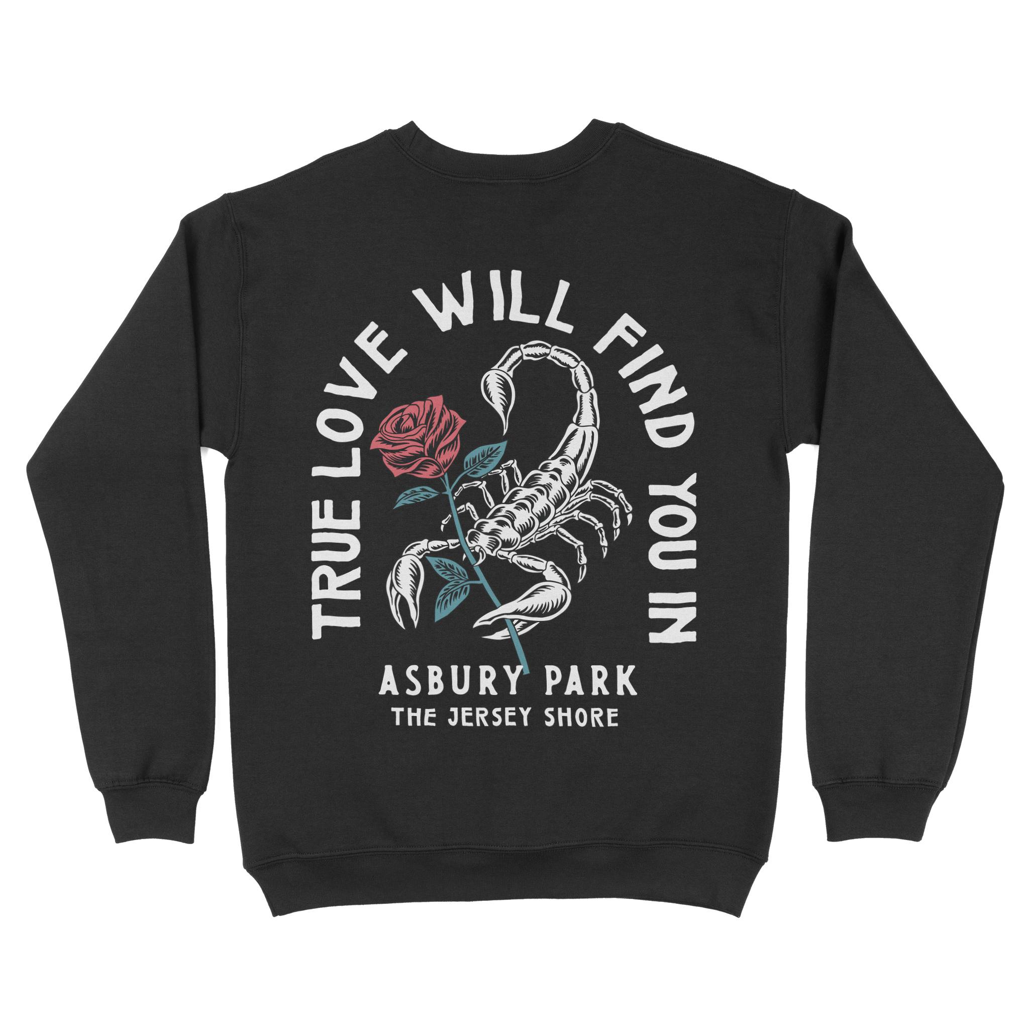 Asbury Park Scorpion Rose Crewneck in Black - back view