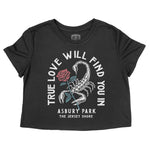Asbury Park Scorpion Rose Cropped Tee in Black - front view
