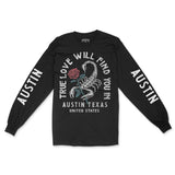 Austin Scorpion Rose Longsleeve in Black - front view with sleeves