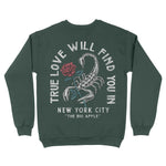 New York Scorpion Rose Crewneck Forest back