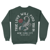 New York Scorpion Rose Crewneck Forest back