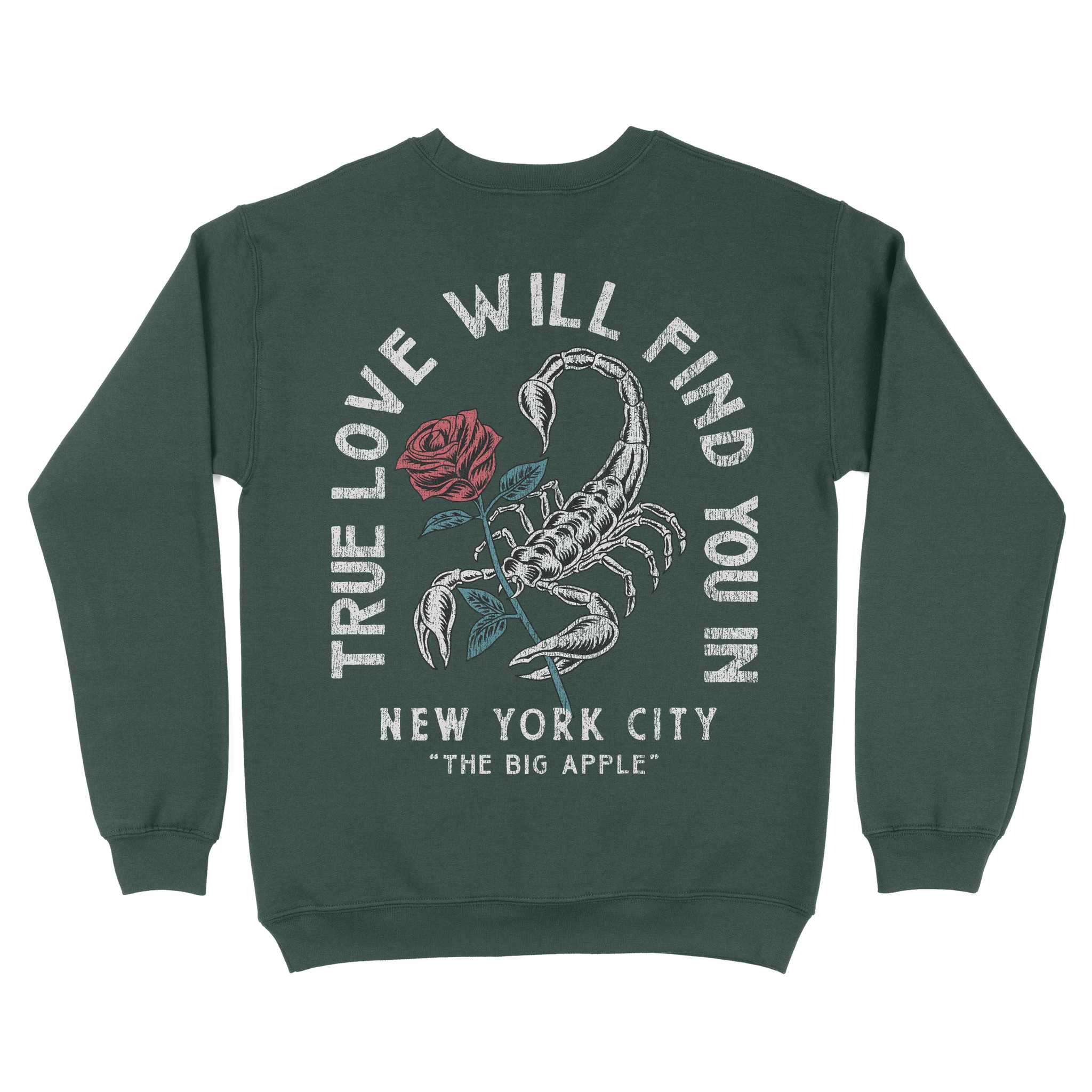 New York Scorpion Rose Crewneck Forest back