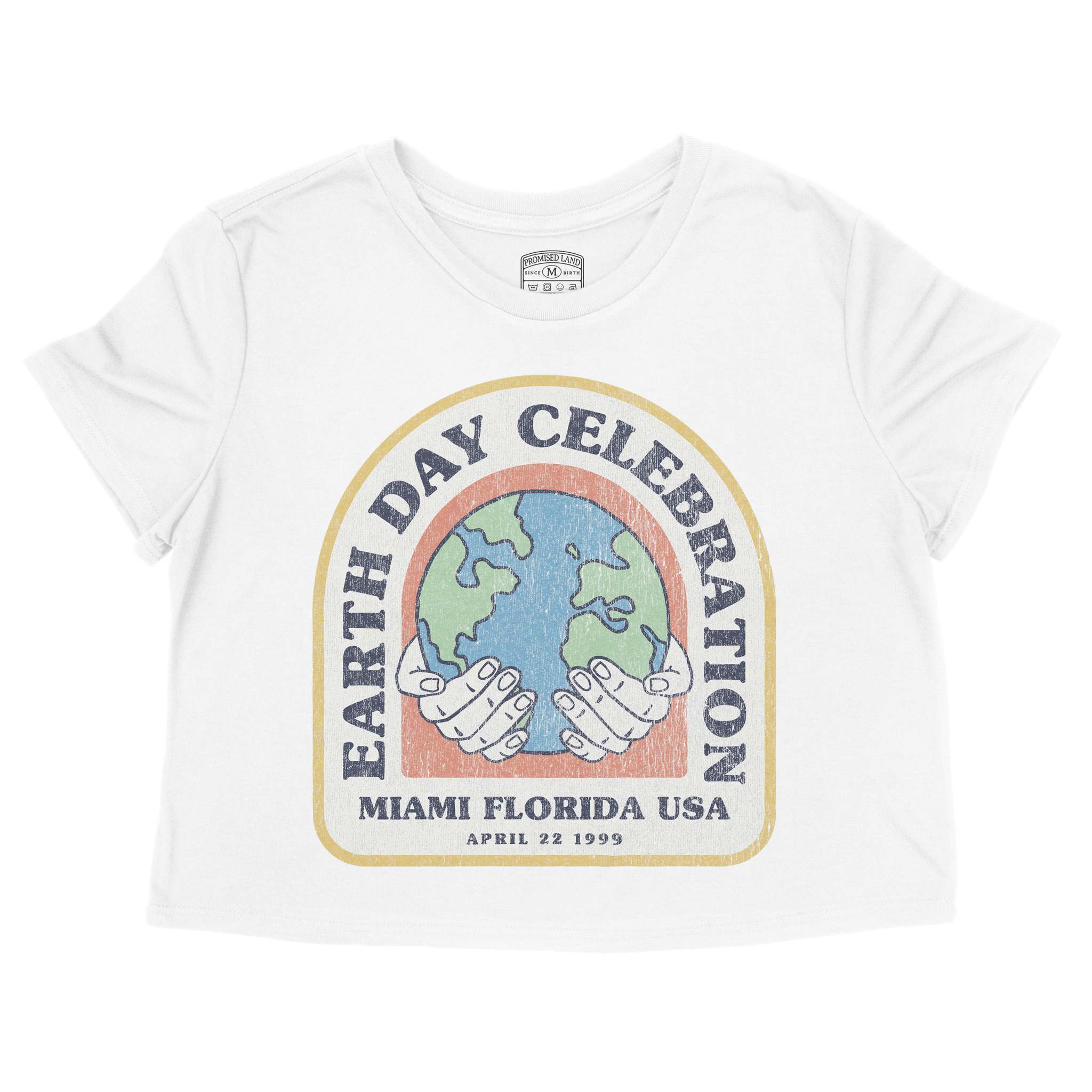 Miami Earth Day Cropped Tee in White - front view