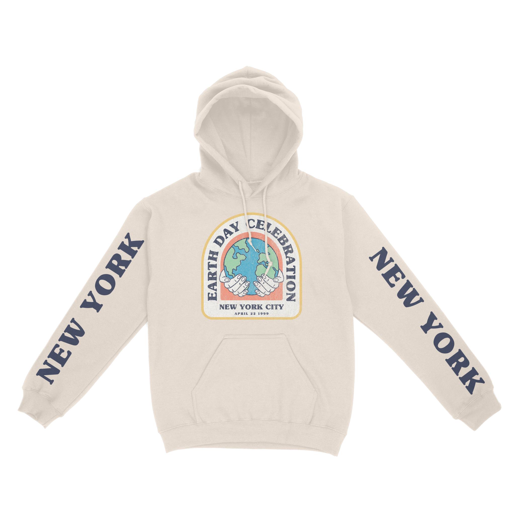 New York Earth Day Hoodie in Natural - front view with sleeves