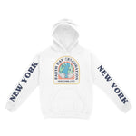 New York Earth Day Hoodie in White - front view with sleeves