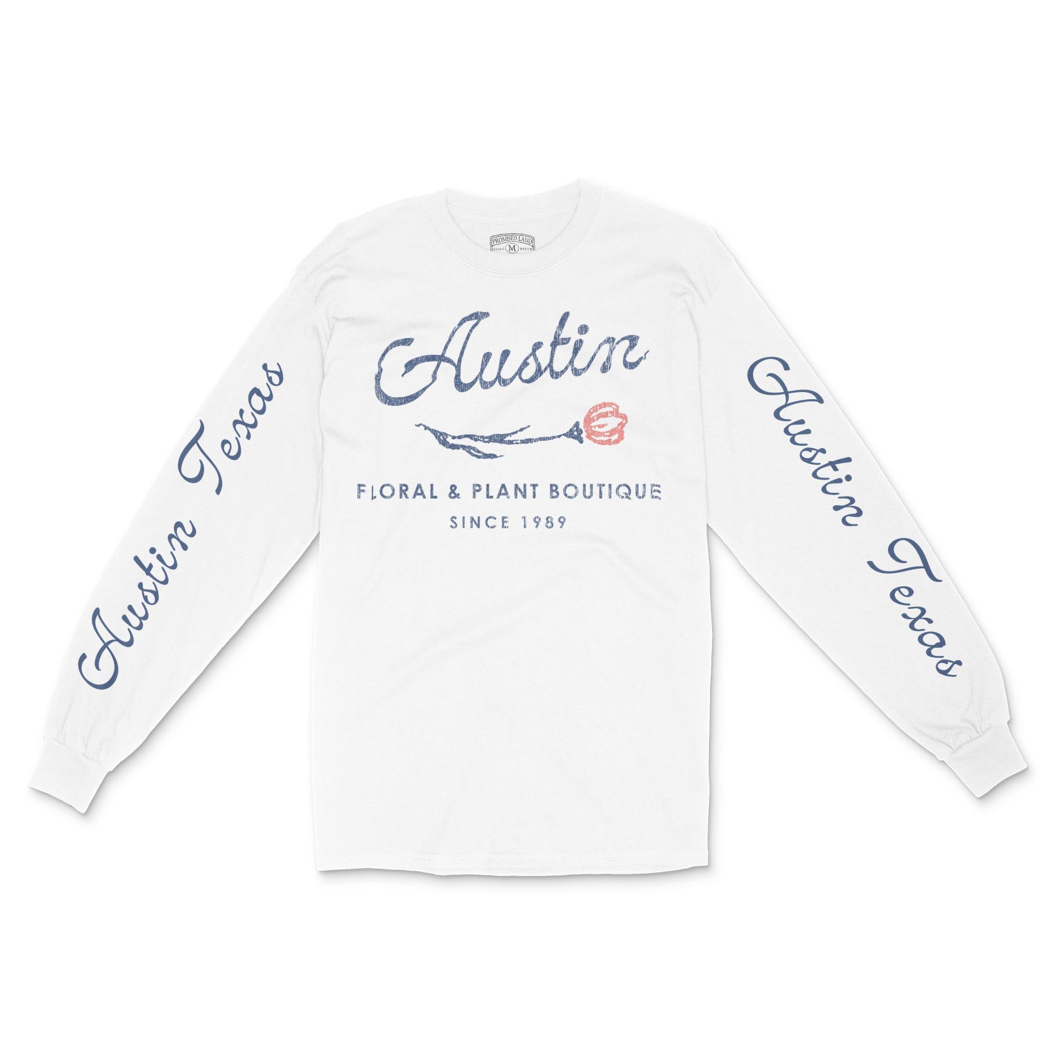 Austin Floral Shop Longsleeve in White - front view with sleeves
