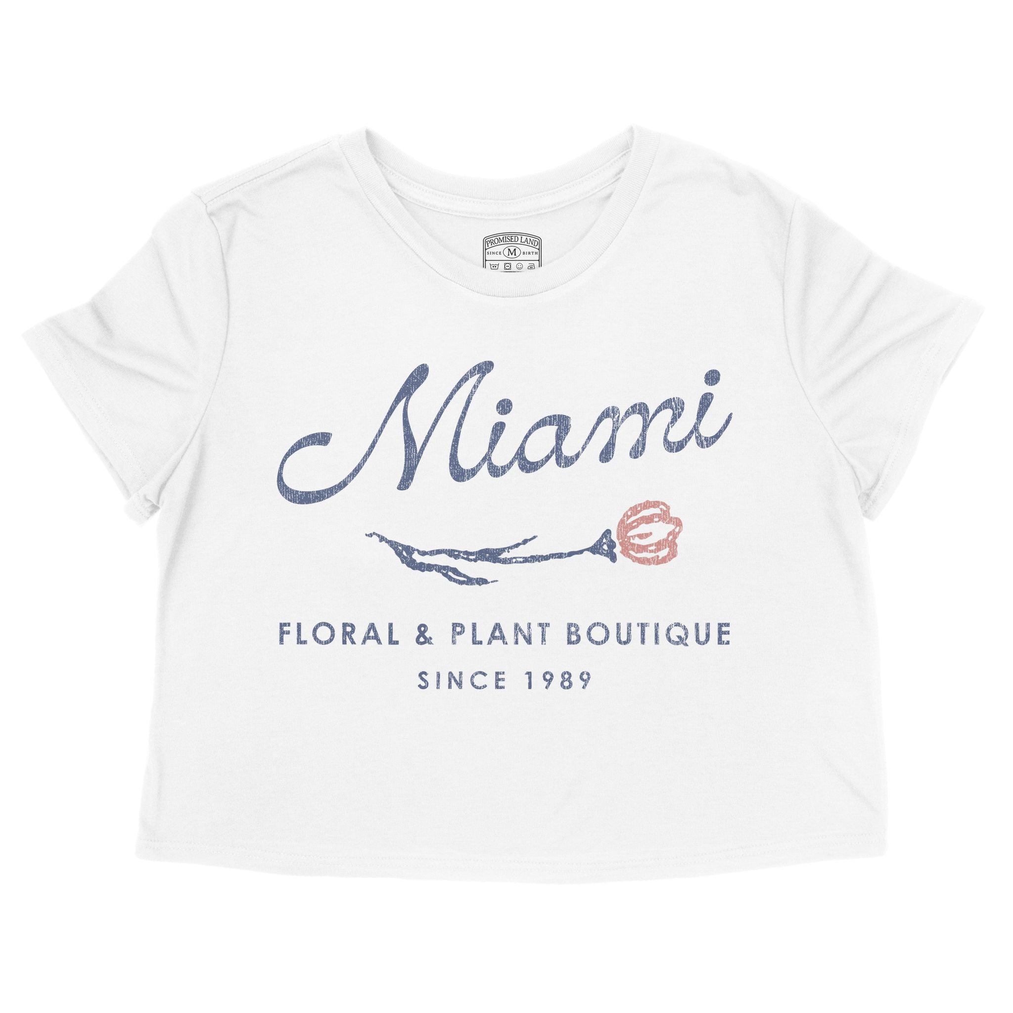 Miami Floral Shop Cropped Tee White front