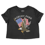 Asbury Park Eagle Flag Cropped Tee in Black - front view