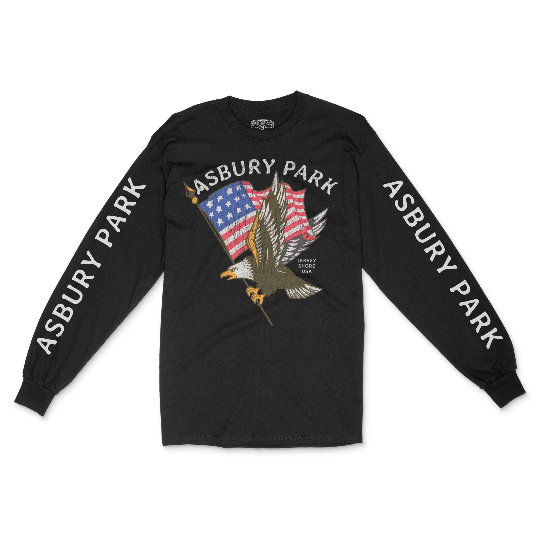 Asbury Park Eagle Flag Longsleeve in Black - front with sleeves view
