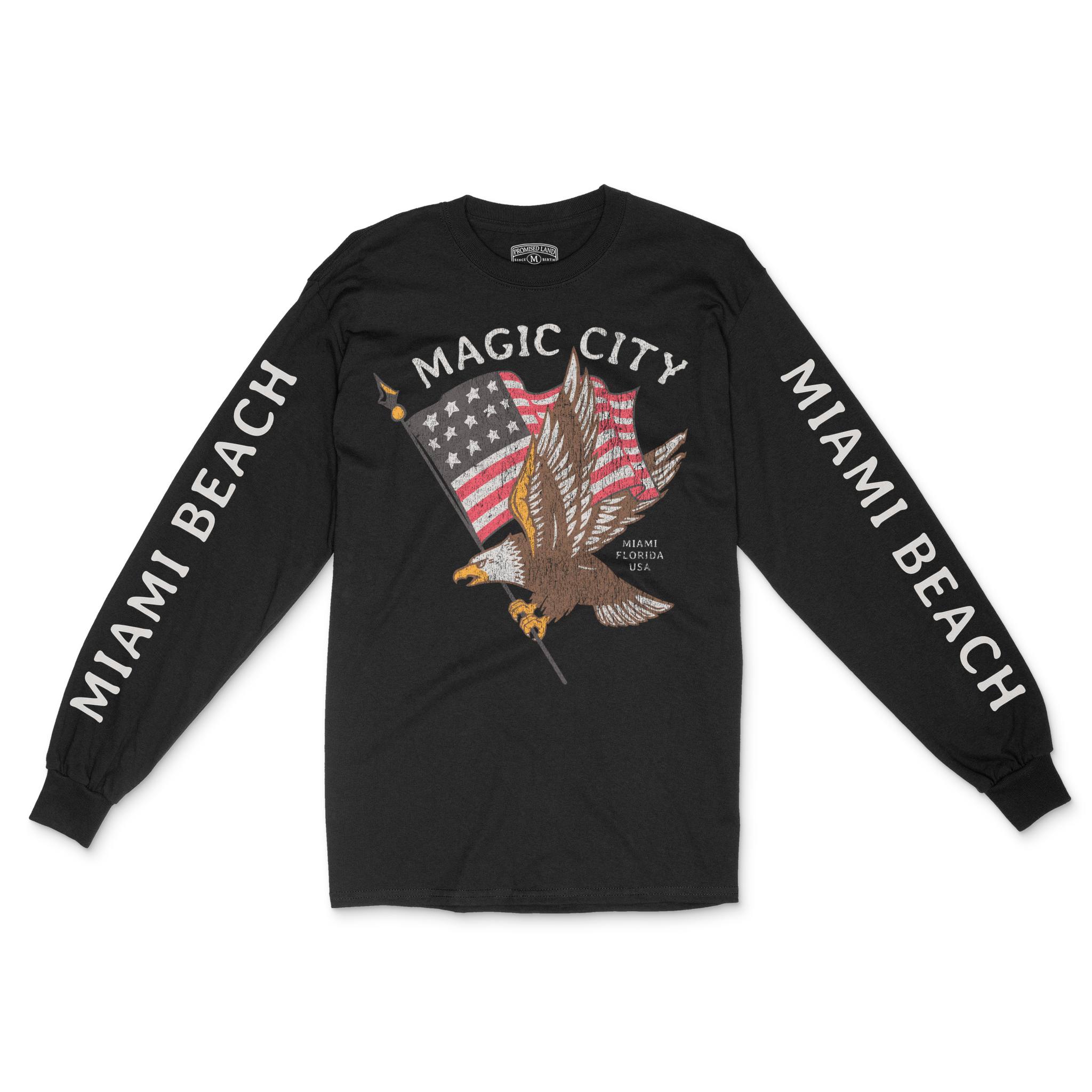 Miami Eagle Flag Longsleeve in Black - front view with sleeves