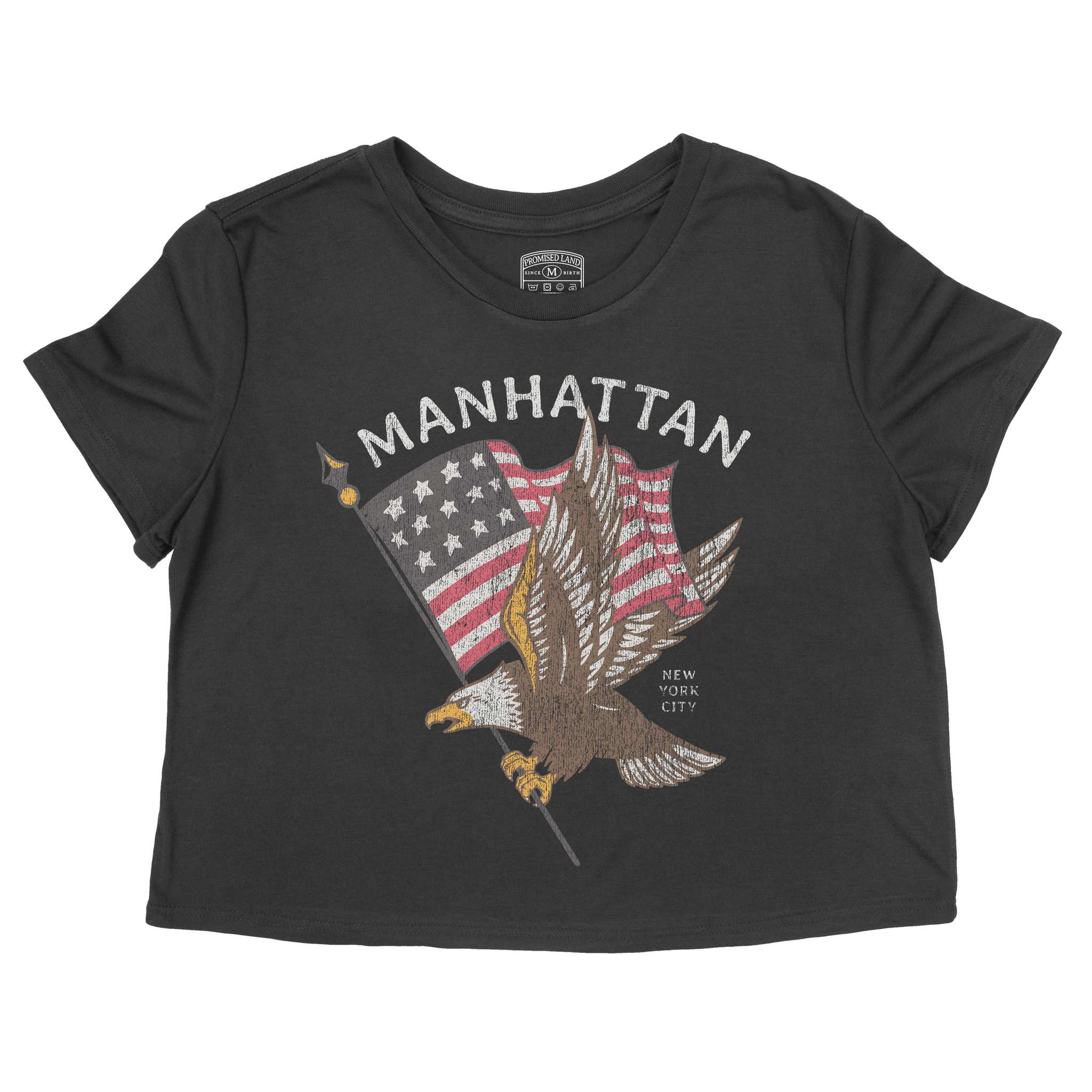 New York Eagle Flag Cropped Tee Black front