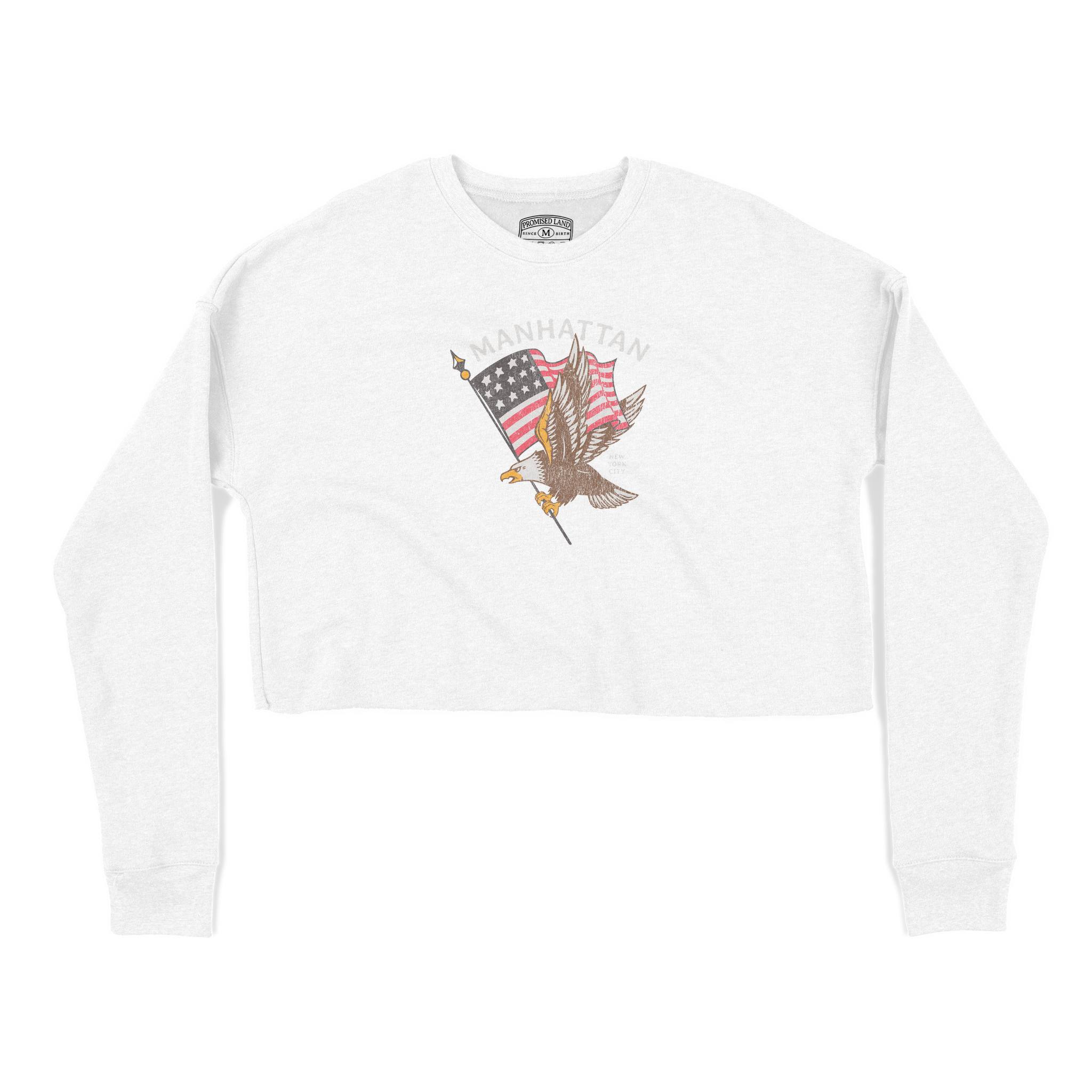 New York Eagle Flag Cropped Crew in White - front view