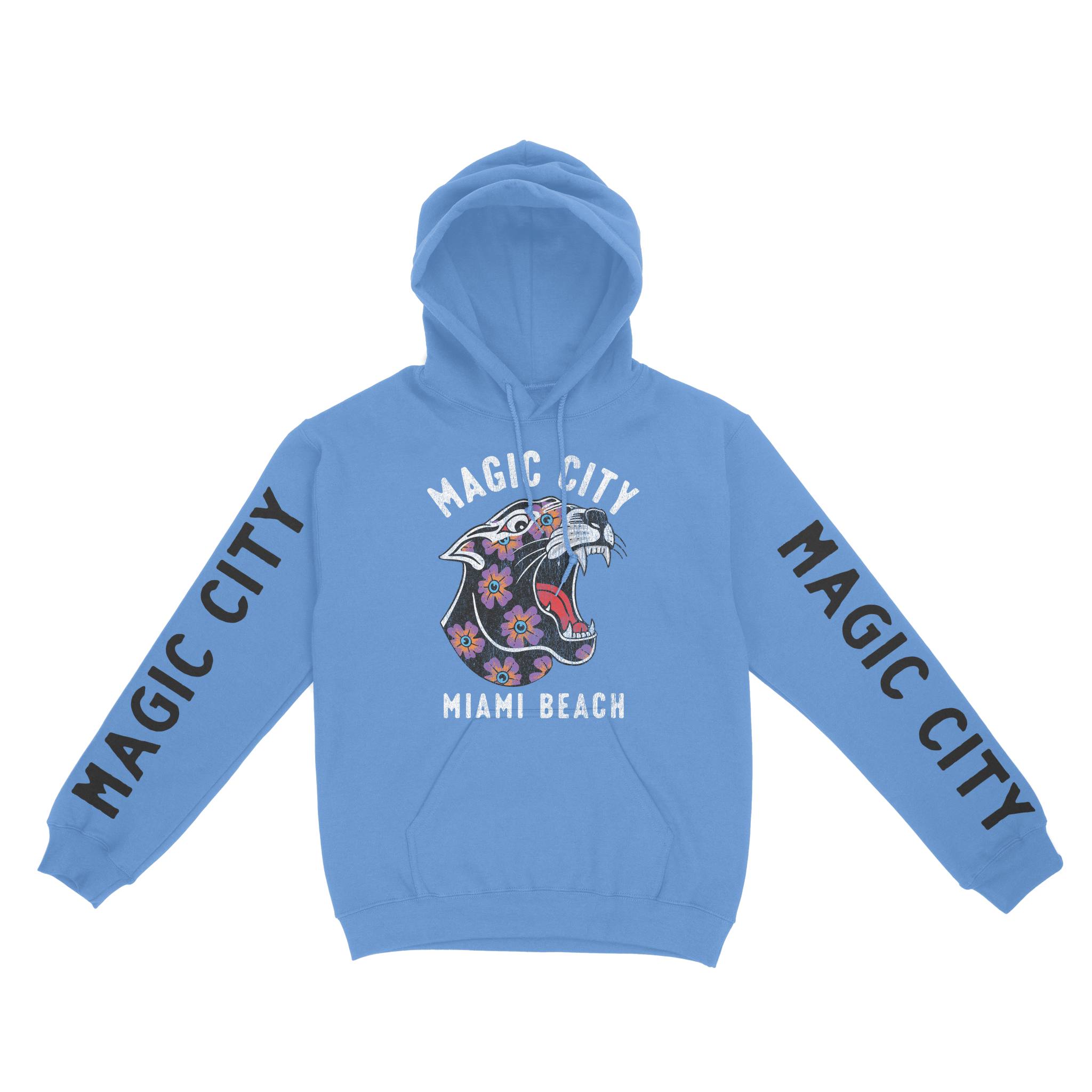 Miami Panther Hoodie in Carolina Blue - front view with sleeves