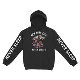 New York Hoodie in Black - front-sleeves view