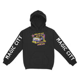 Miami Music Club Retro Hoodie in Black - front view with sleeves