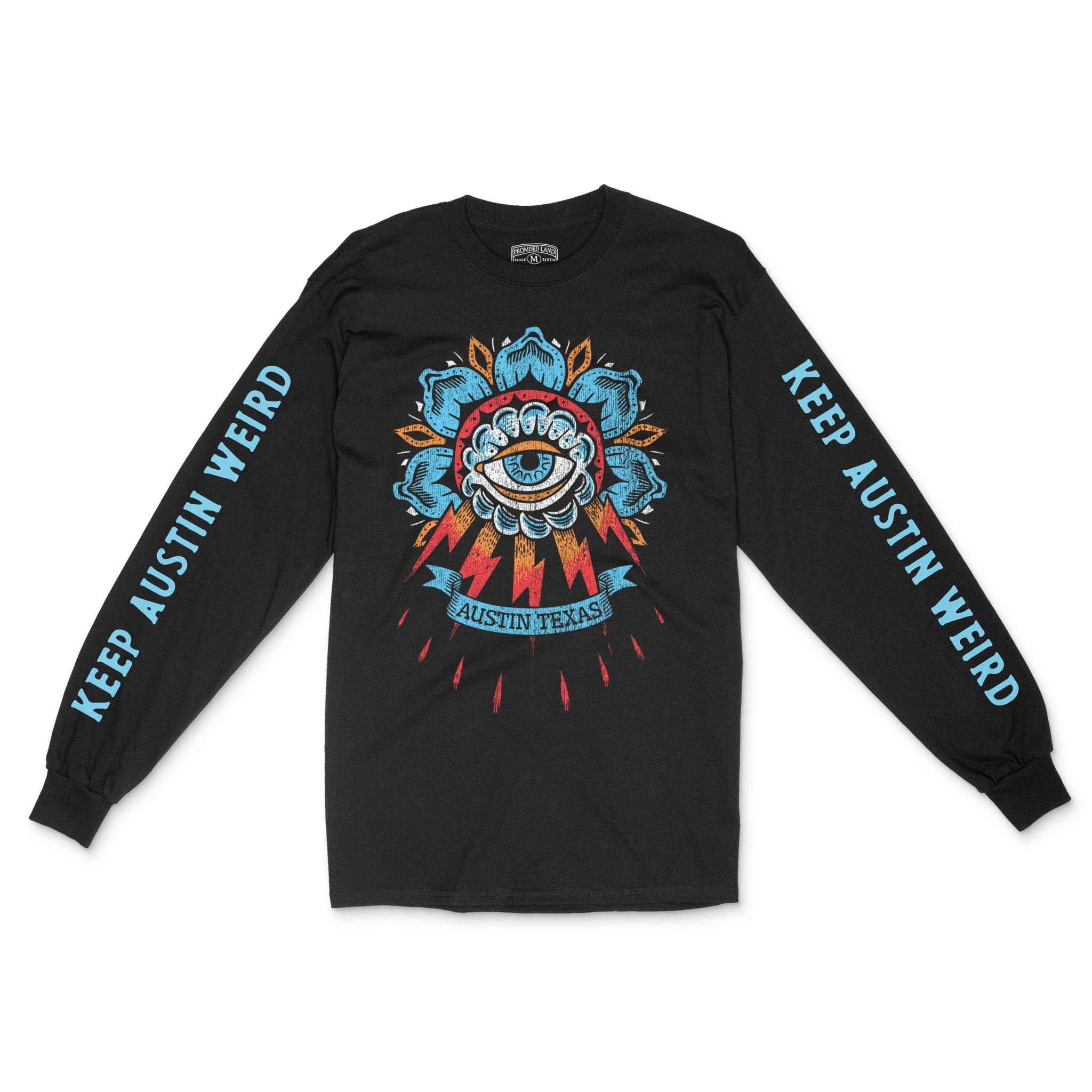 Austin Tattoo Eye Longsleeve in Black - front view with sleeves