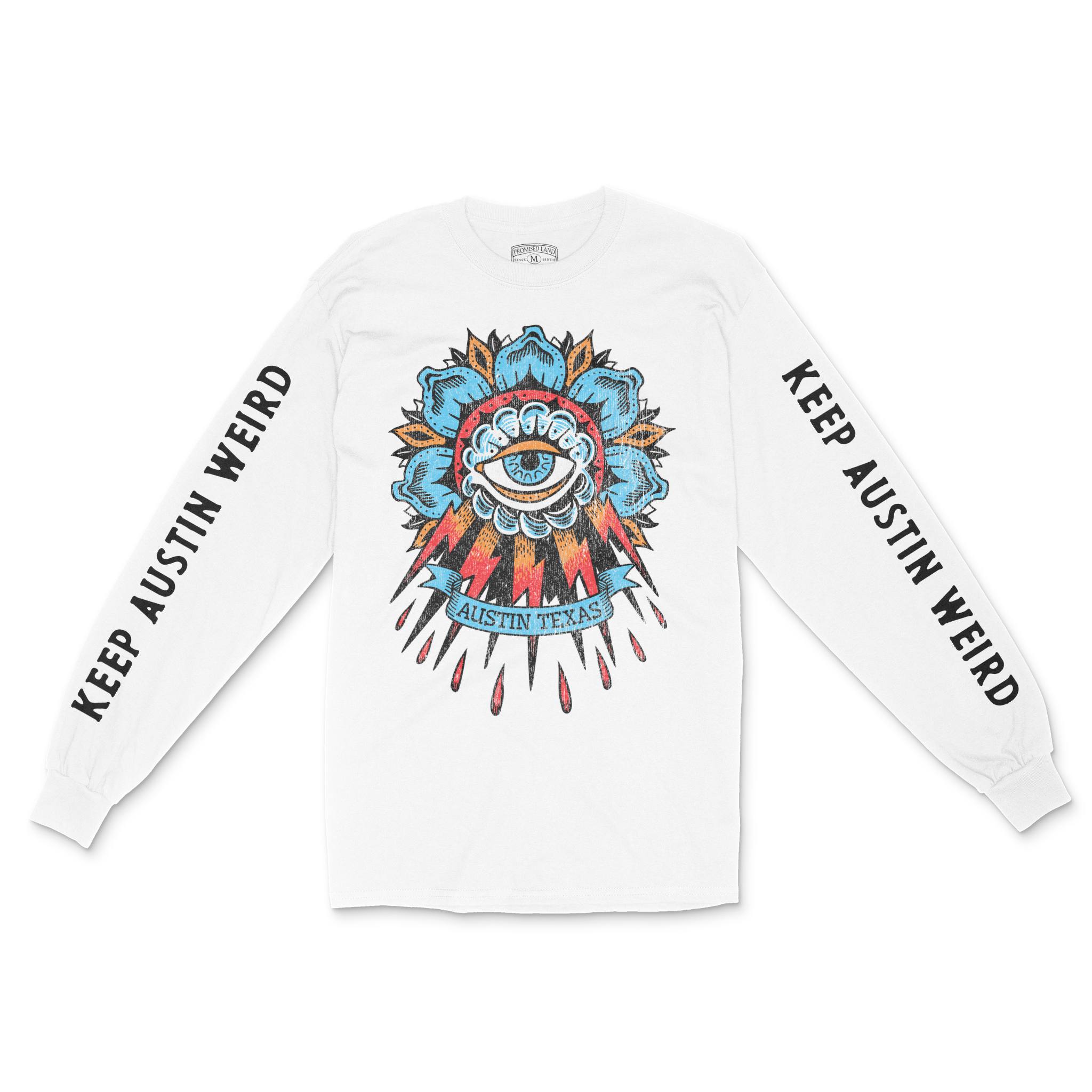 Austin Tattoo Eye Longsleeve in White - front view with sleeves