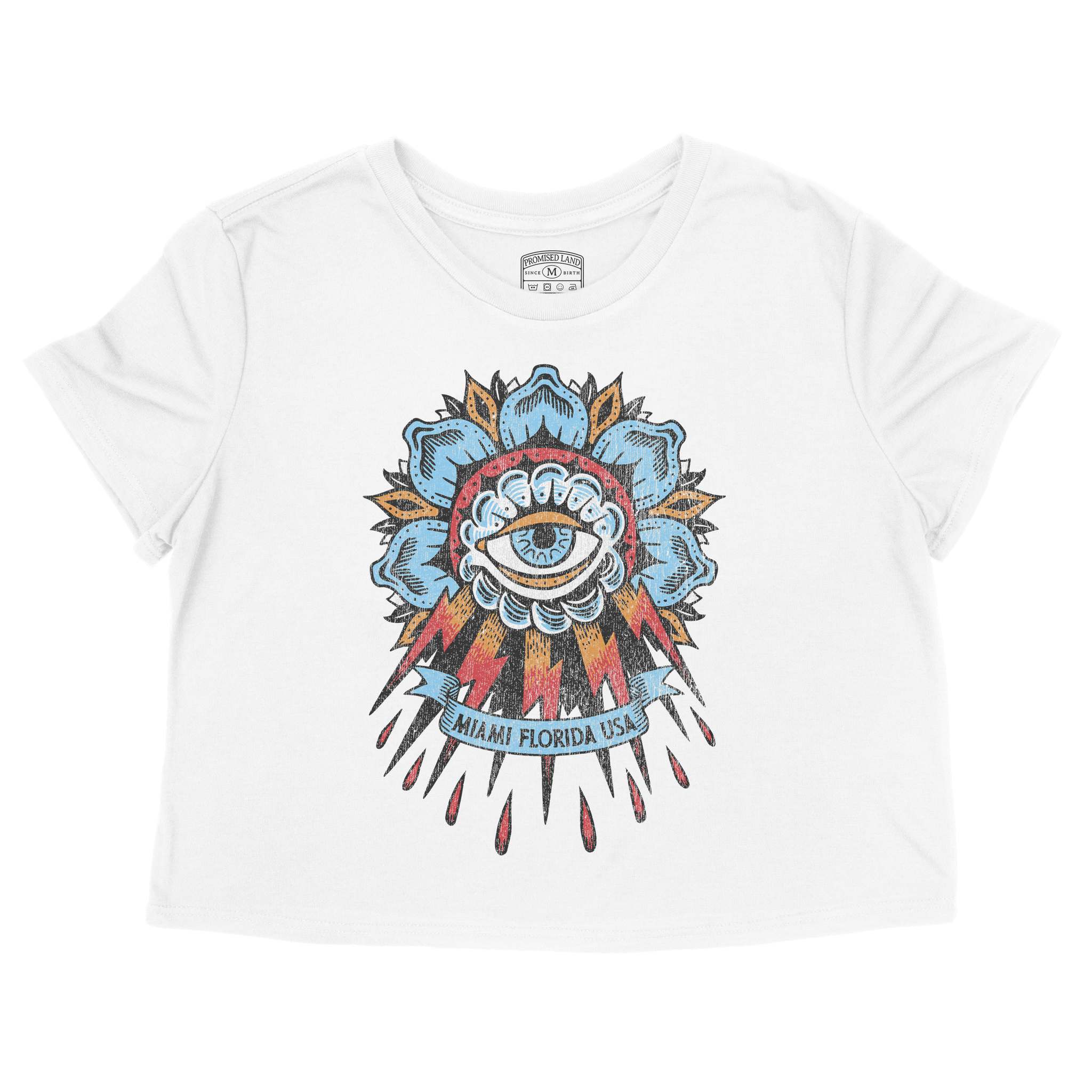Miami Tattoo Eye Cropped Tee in White - front view