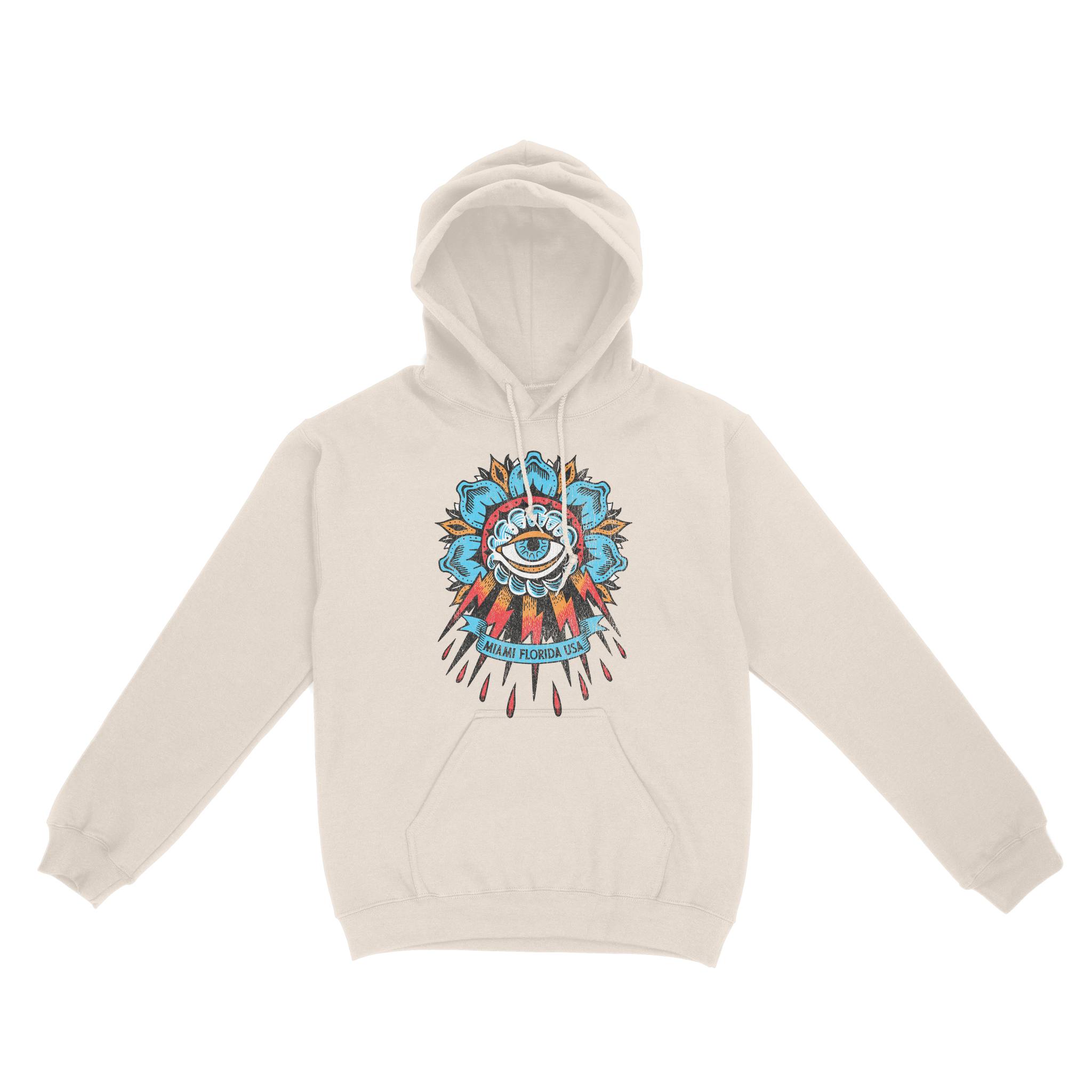 Miami Tattoo Eye Hoodie in Natural - front view