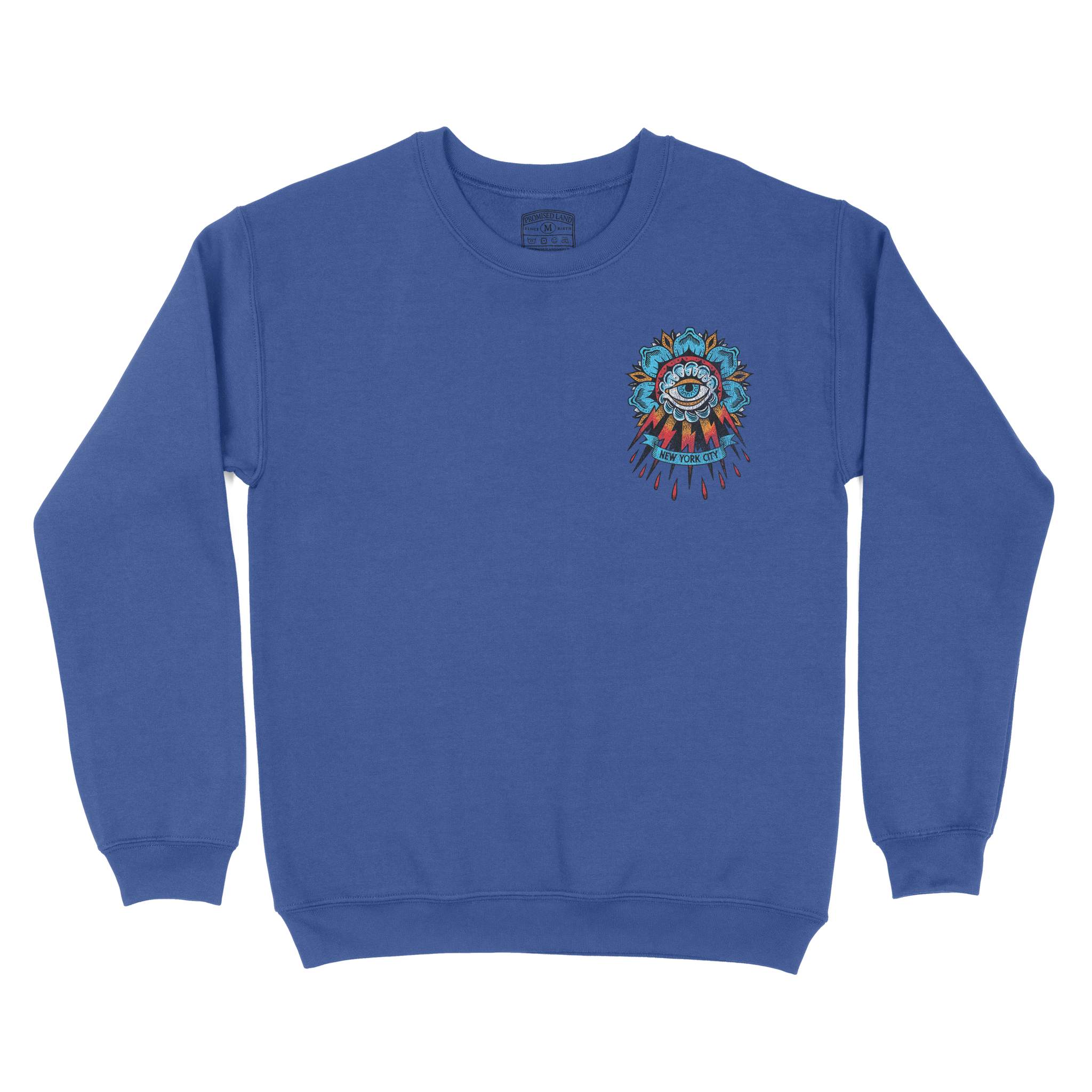 New York Tattoo Eye Crewneck Heather_Deep_Royal front