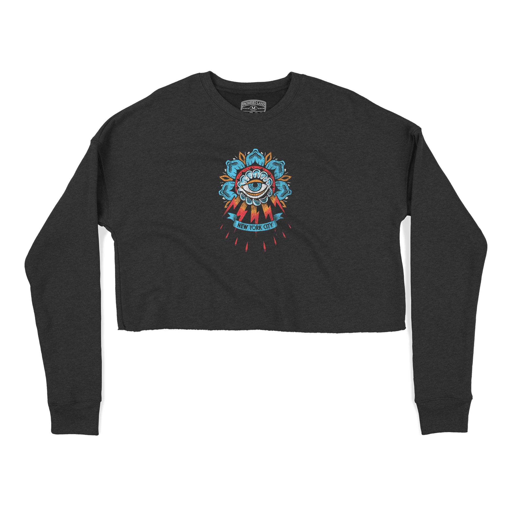 New York Cropped Crew in Black - front view