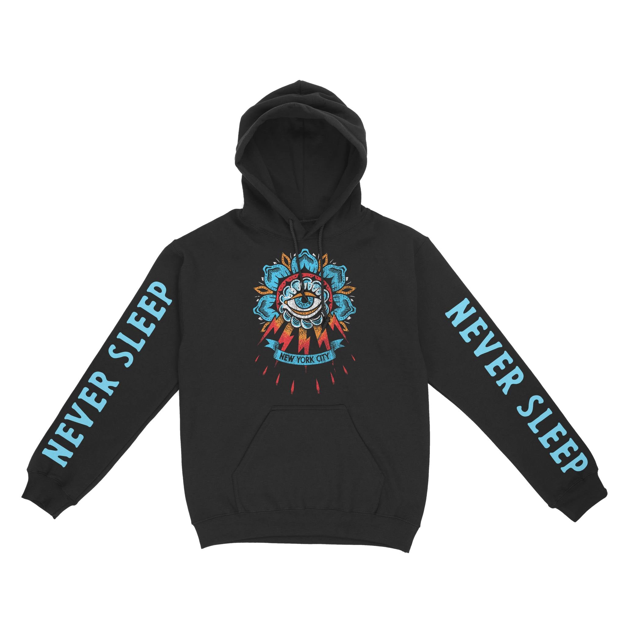 New York Hoodie in Black - front-sleeves view
