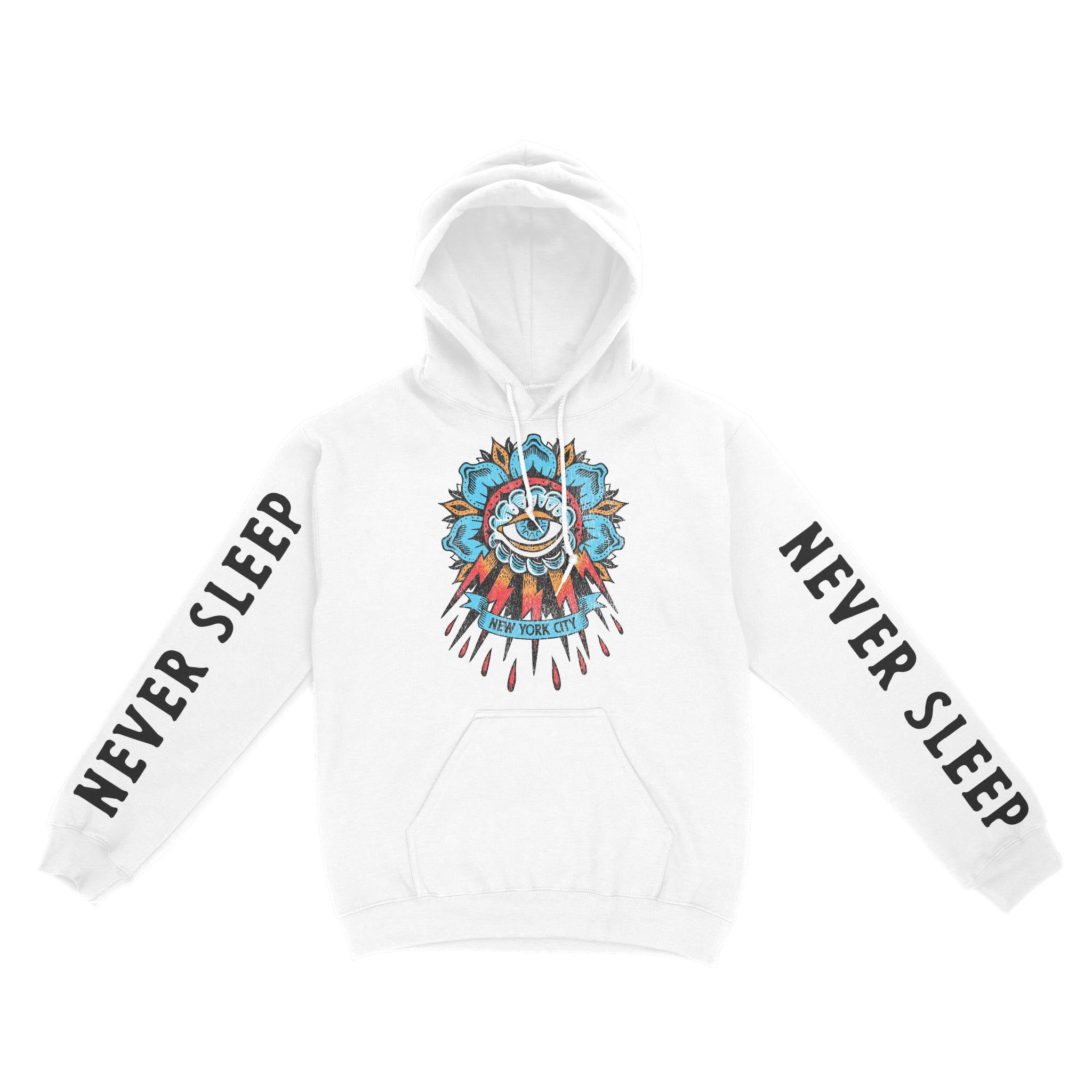 New York Hoodie in White - front-sleeves view