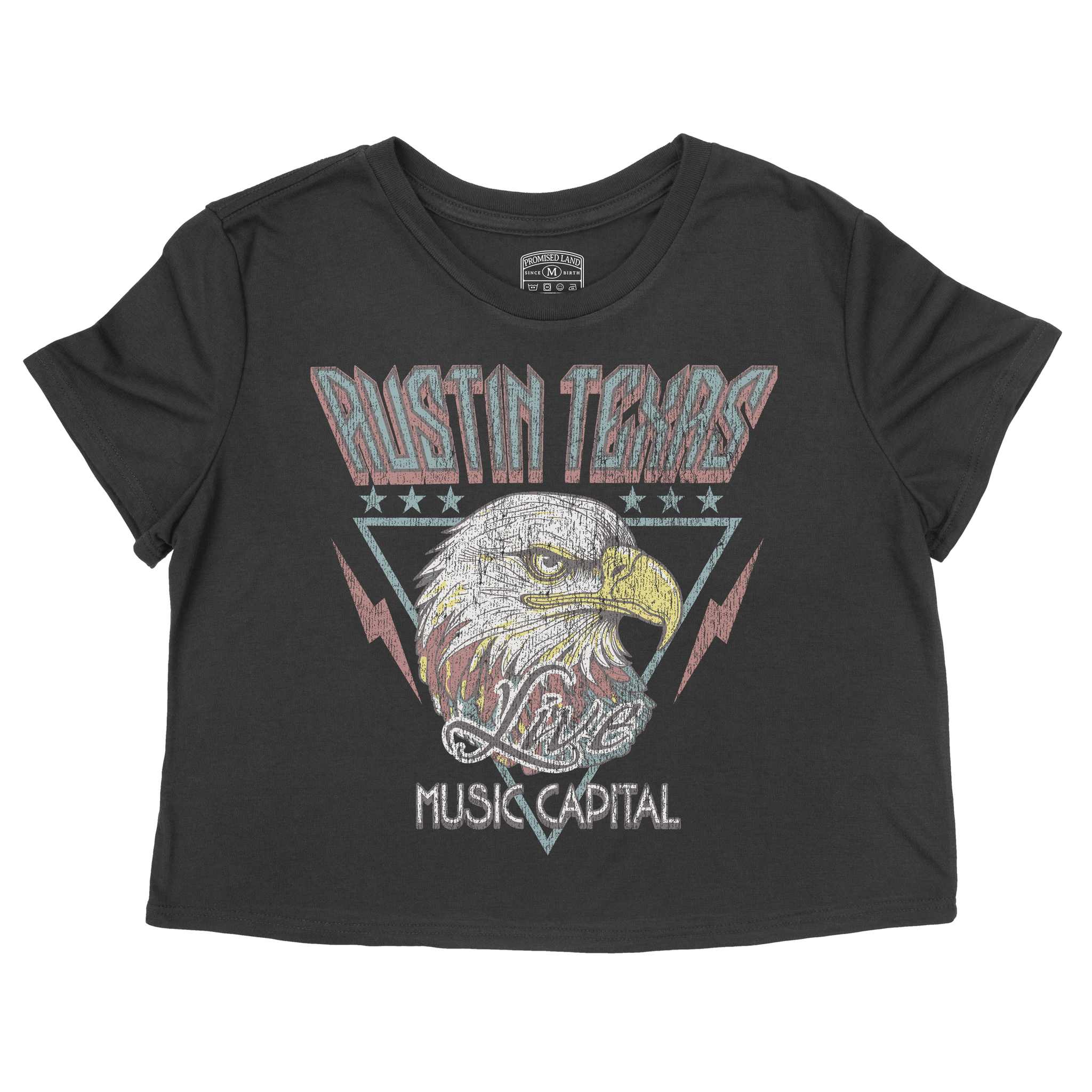 Austin Americana Eagle Cropped Tee Black front
