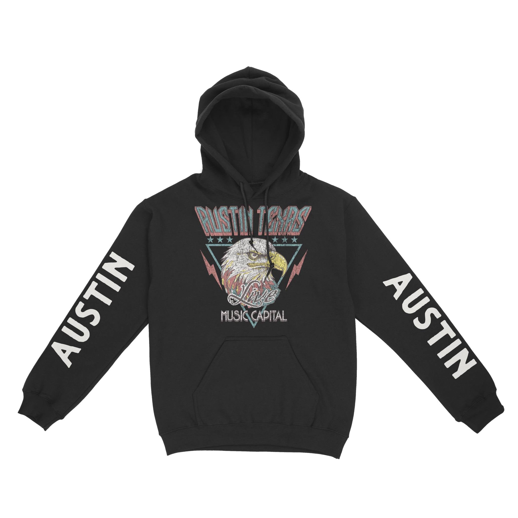 Austin Hoodie in Black - front-sleeves view