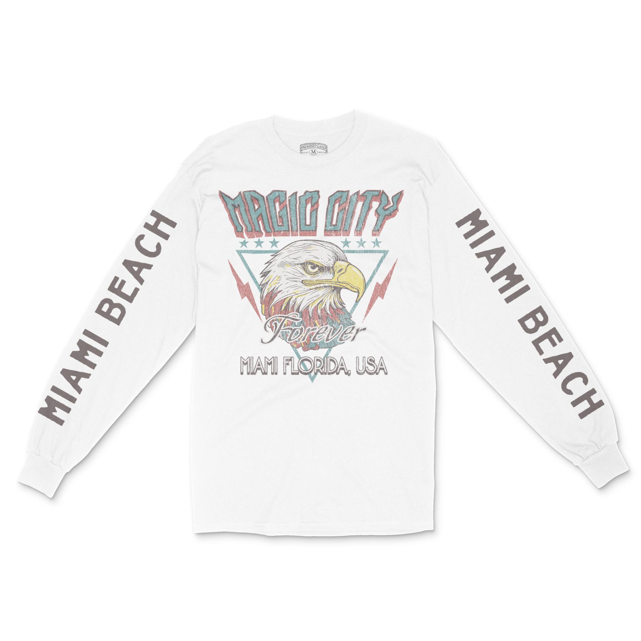Miami Americana Eagle Longsleeve in White - front view with sleeves