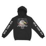 New York Hoodie in Black - front-sleeves view