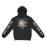 New York Hoodie in Black - front-sleeves view