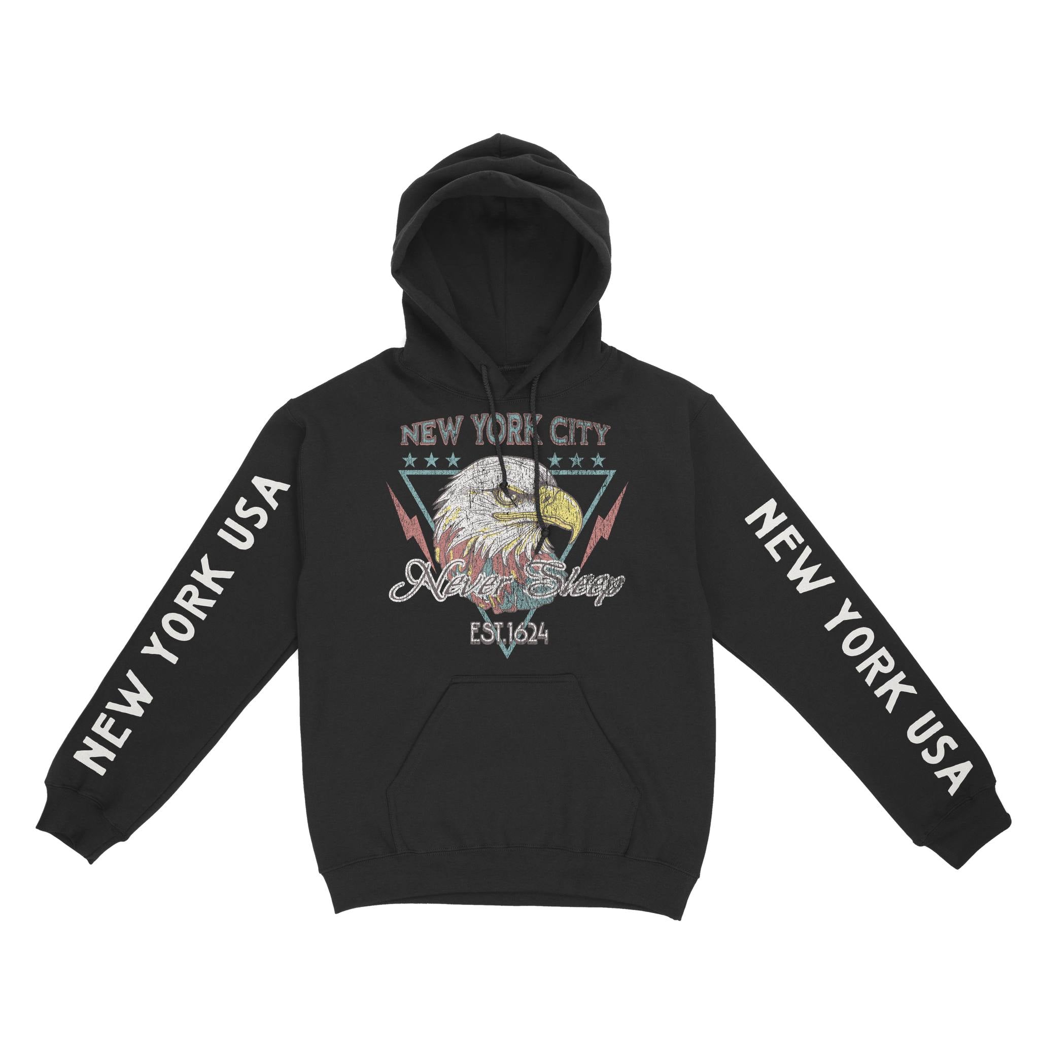 New York Hoodie in Black - front-sleeves view