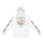New York Hoodie in White - front-sleeves view