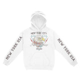 New York Hoodie in White - front-sleeves view