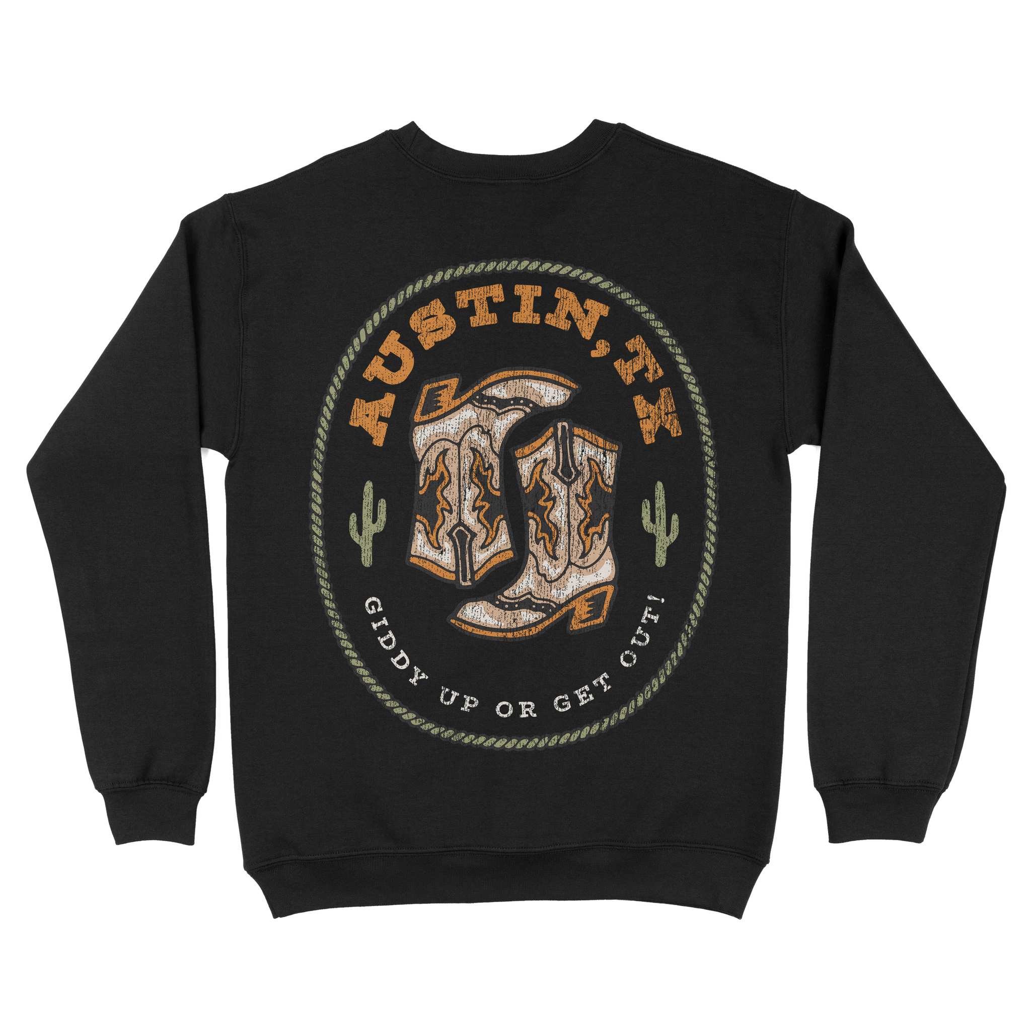 Austin Western Boot Crewneck Black back