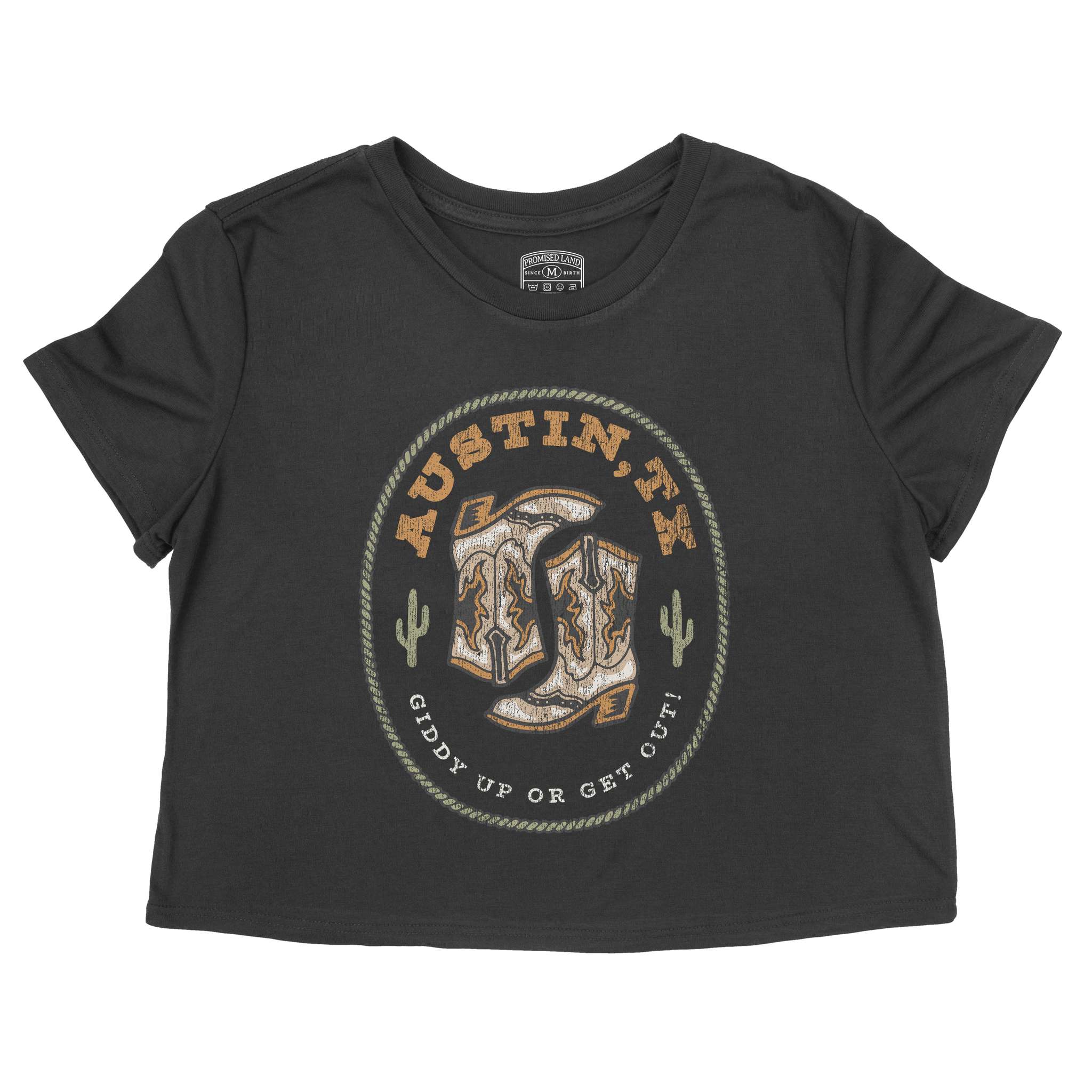 Austin Western Boot Cropped Tee Black front