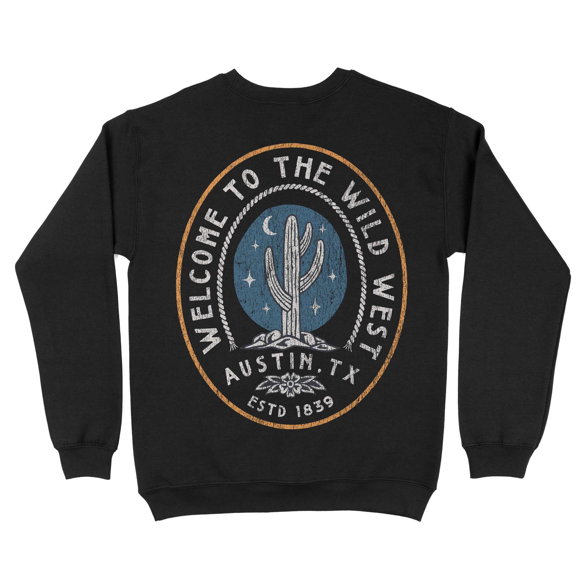Austin Western Cactus Crewneck Black back