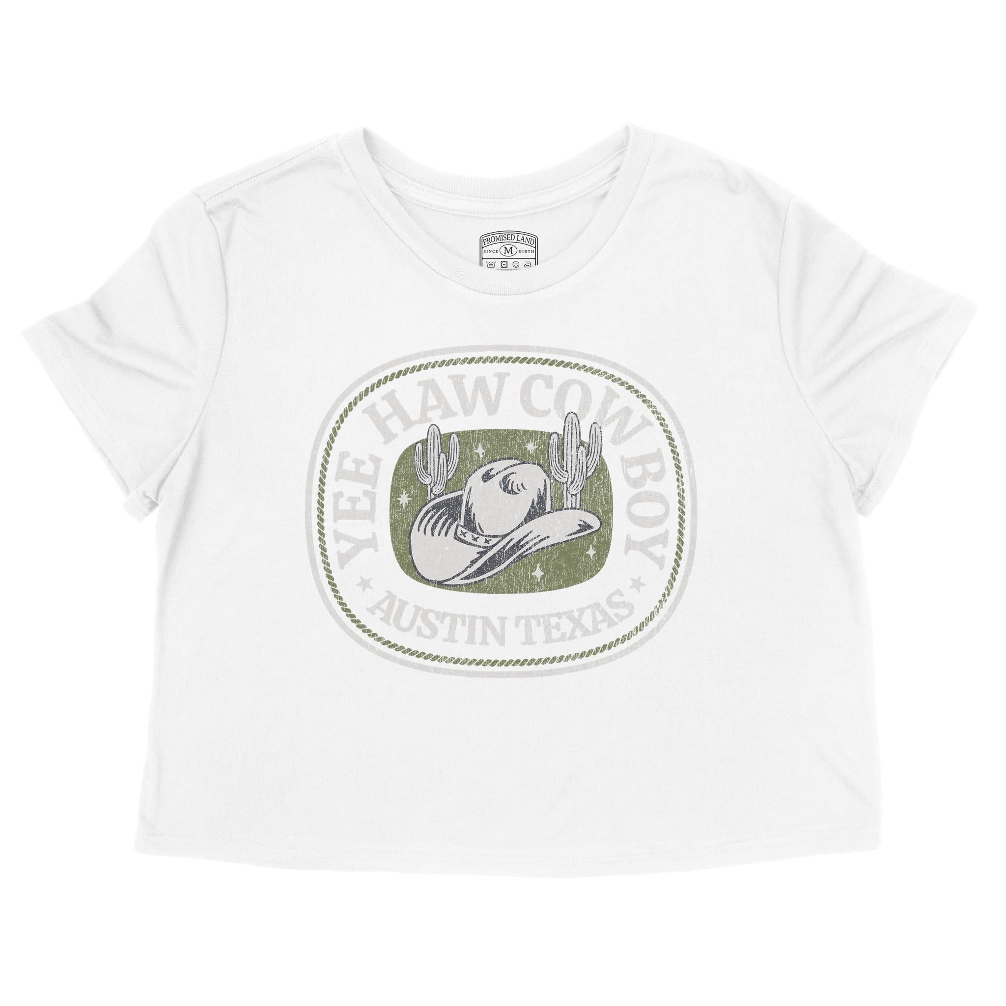 Austin Yee Haw Cropped Tee in White - front view